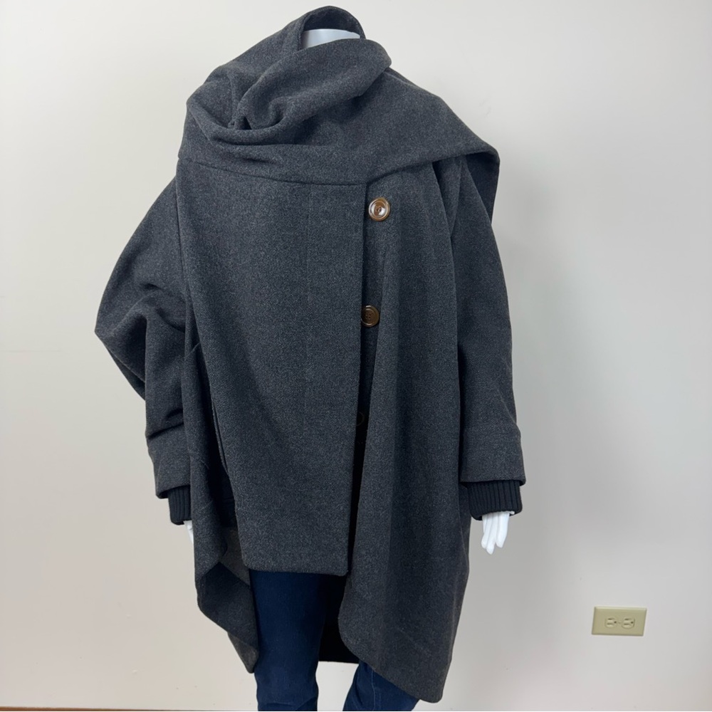 Vivienne Westwood Red Label Asymmetric Draped Wool Scarf Coat Gray Sz M - Picture 10 of 16